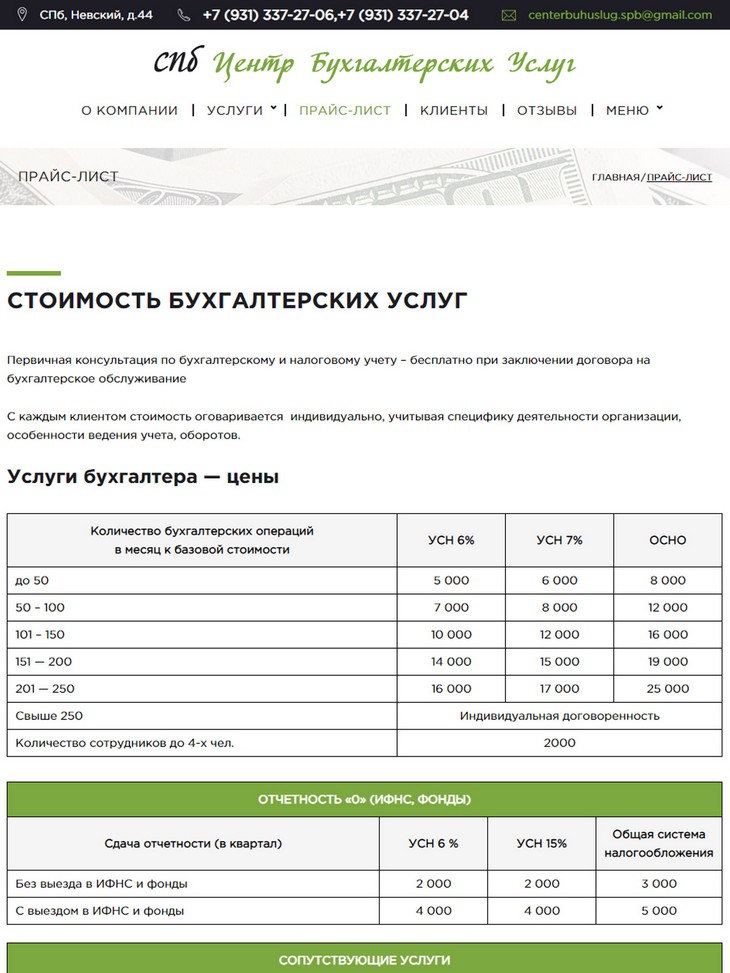 планшетная версия сайта http://centerbuhuslugspb.ru/